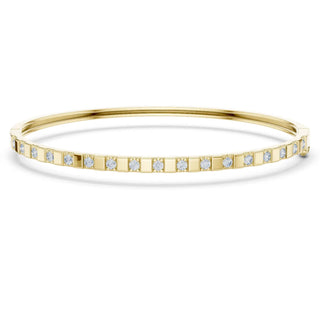 Front View: Round Diamond Bangle with Bezel Setting in 14k Yellow Gold - Lab Grown - Driona Jewels