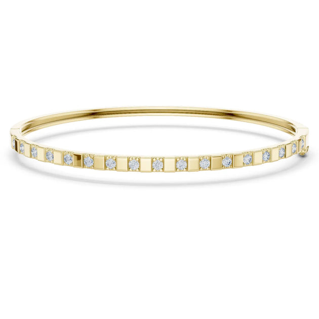 Front View: Round Diamond Bangle with Bezel Setting in 14k Yellow Gold - Lab Grown - Driona Jewels