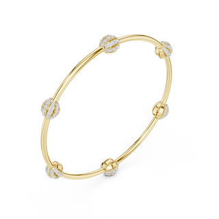 Three-quarter-view: Round Diamond Bangle with Bezel Setting in 14k Yellow Gold - Lab Grown - Driona Jewels