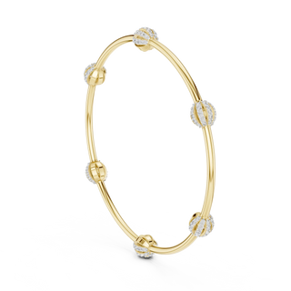 Three-quarter View: Round Diamond Bangle with Bezel Setting in 14k Yellow Gold - Lab Grown - Driona Jewels