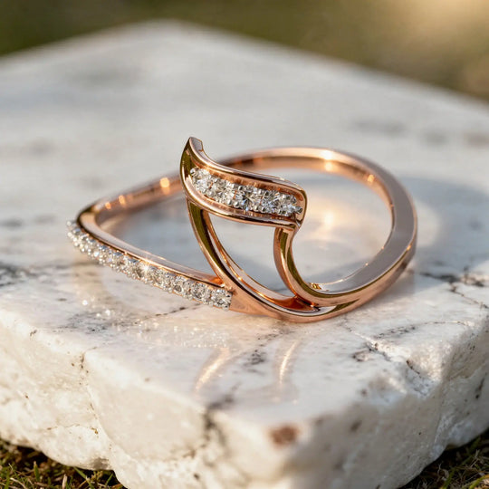 Angle-view: Round Diamond Bangle with Channel Setting in 14k Rose Gold - Lab Grown - Driona Jewels