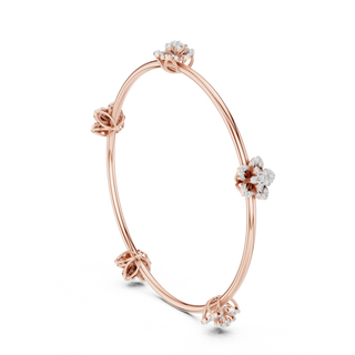 Flat Lay: Round Diamond Bangle with Floral Setting in 14k Rose Gold - Lab Grown - Driona Jewels