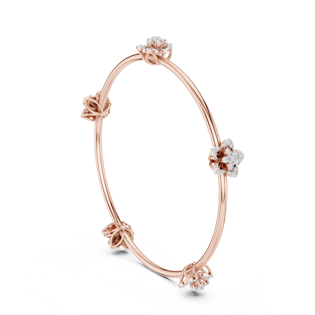 Flat Lay: Round Diamond Bangle with Floral Setting in 14k Rose Gold - Lab Grown - Driona Jewels