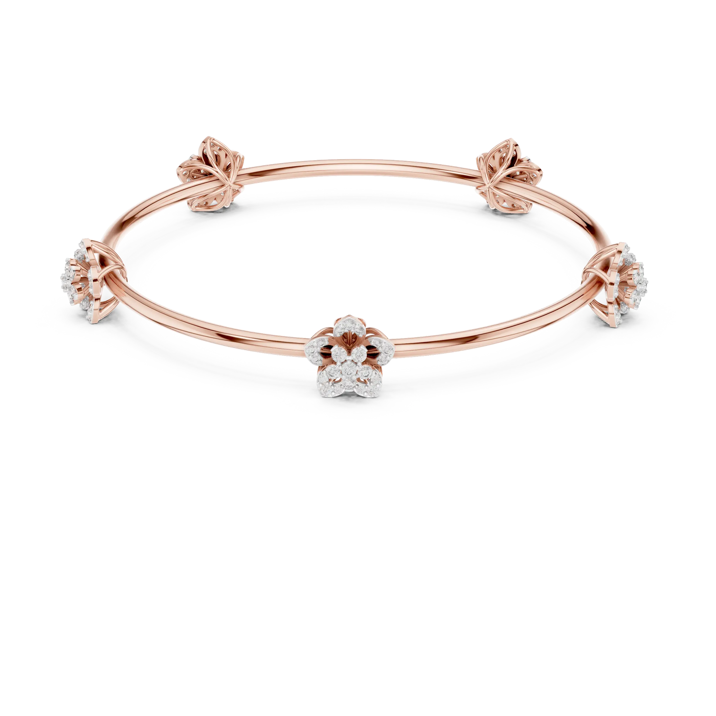 Front View: Round Diamond Bangle with Floral Setting in 14k Rose Gold - Lab Grown - Driona Jewels