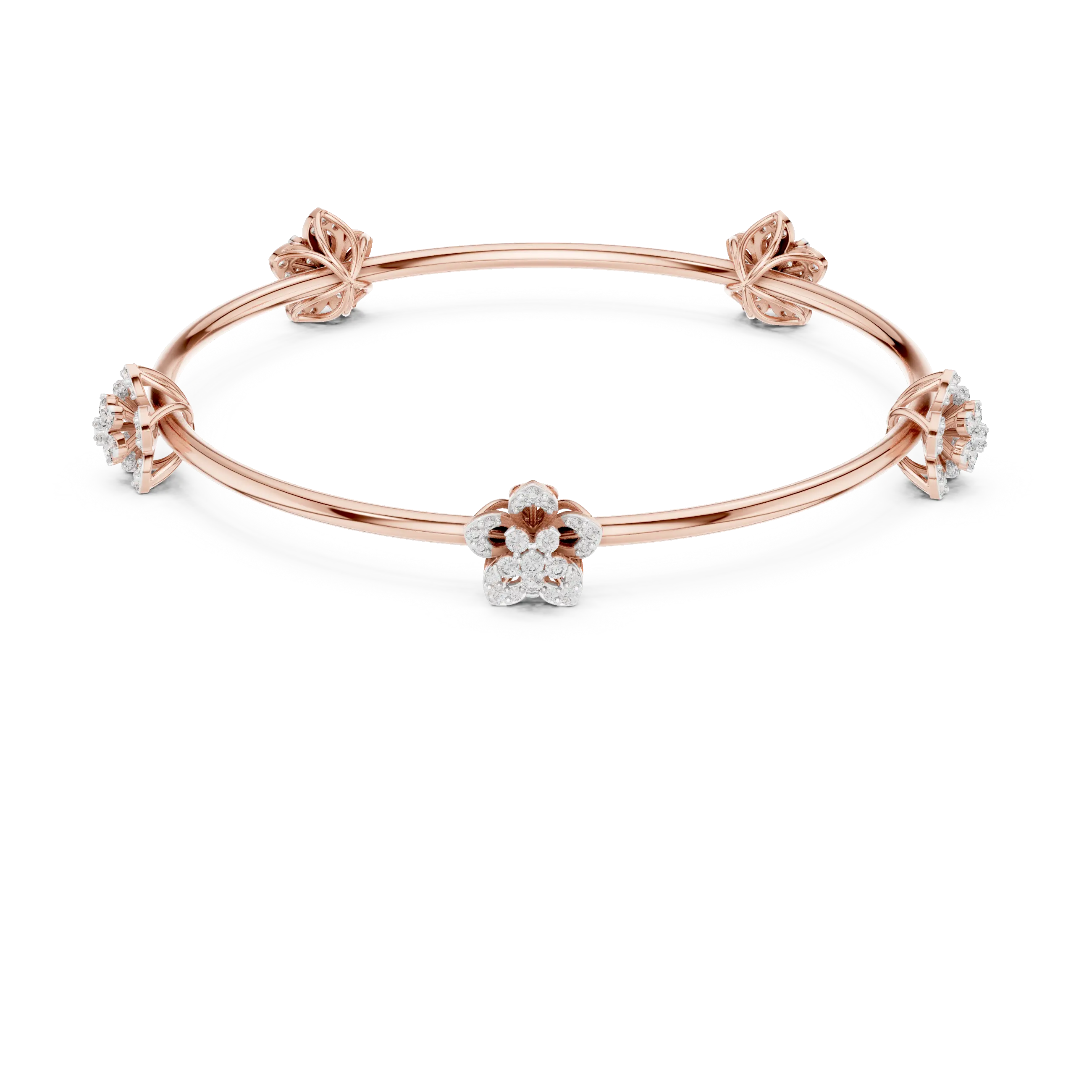 Front View: Round Diamond Bangle with Floral Setting in 14k Rose Gold - Lab Grown - Driona Jewels