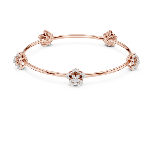 Front View: Round Diamond Bangle with Floral Setting in 14k Rose Gold - Lab Grown - Driona Jewels