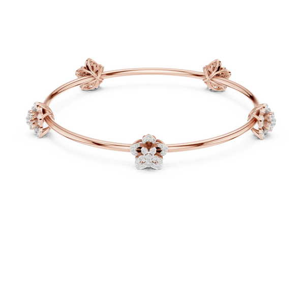 Front View: Round Diamond Bangle with Floral Setting in 14k Rose Gold - Lab Grown - Driona Jewels