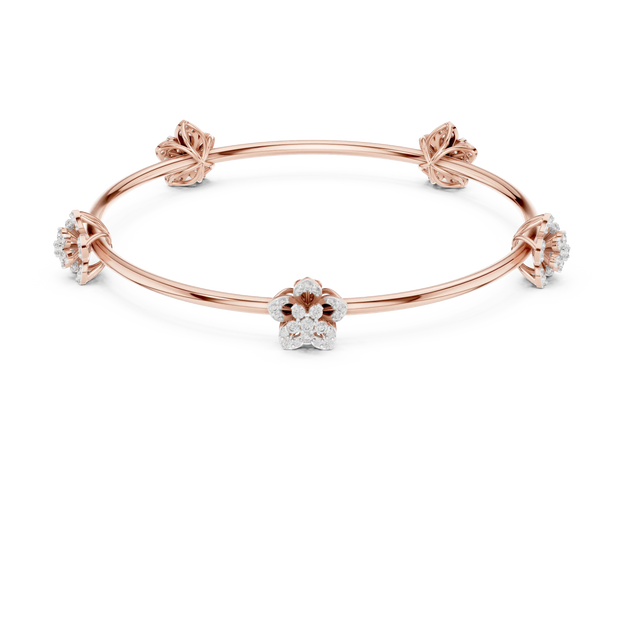 Front View: Round Diamond Bangle with Floral Setting in 14k Rose Gold - Lab Grown - Driona Jewels