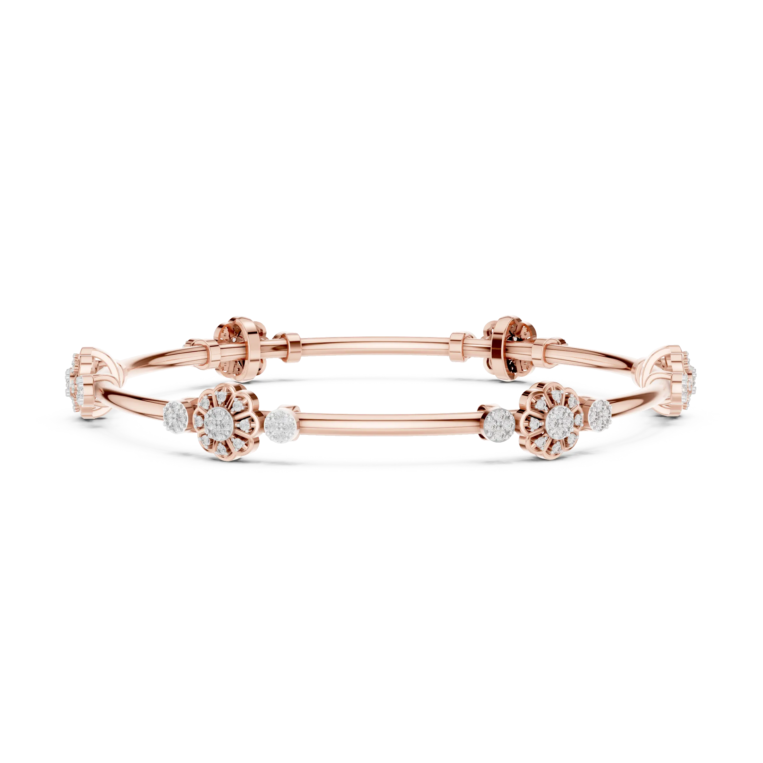 Front View: Round Diamond Bangle with Floral Setting in 14k Rose Gold - Lab Grown - Driona Jewels