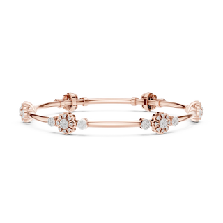 Front View: Round Diamond Bangle with Floral Setting in 14k Rose Gold - Lab Grown - Driona Jewels