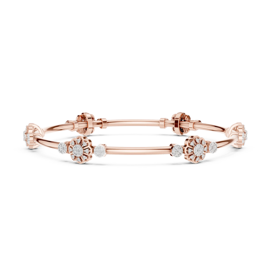 Front View: Round Diamond Bangle with Floral Setting in 14k Rose Gold - Lab Grown - Driona Jewels