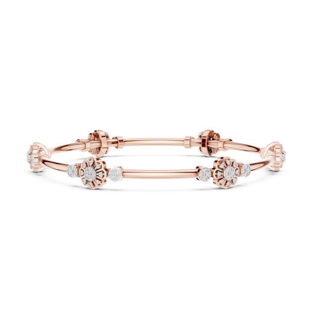 Front View: Round Diamond Bangle with Floral Setting in 14k Rose Gold - Lab Grown - Driona Jewels