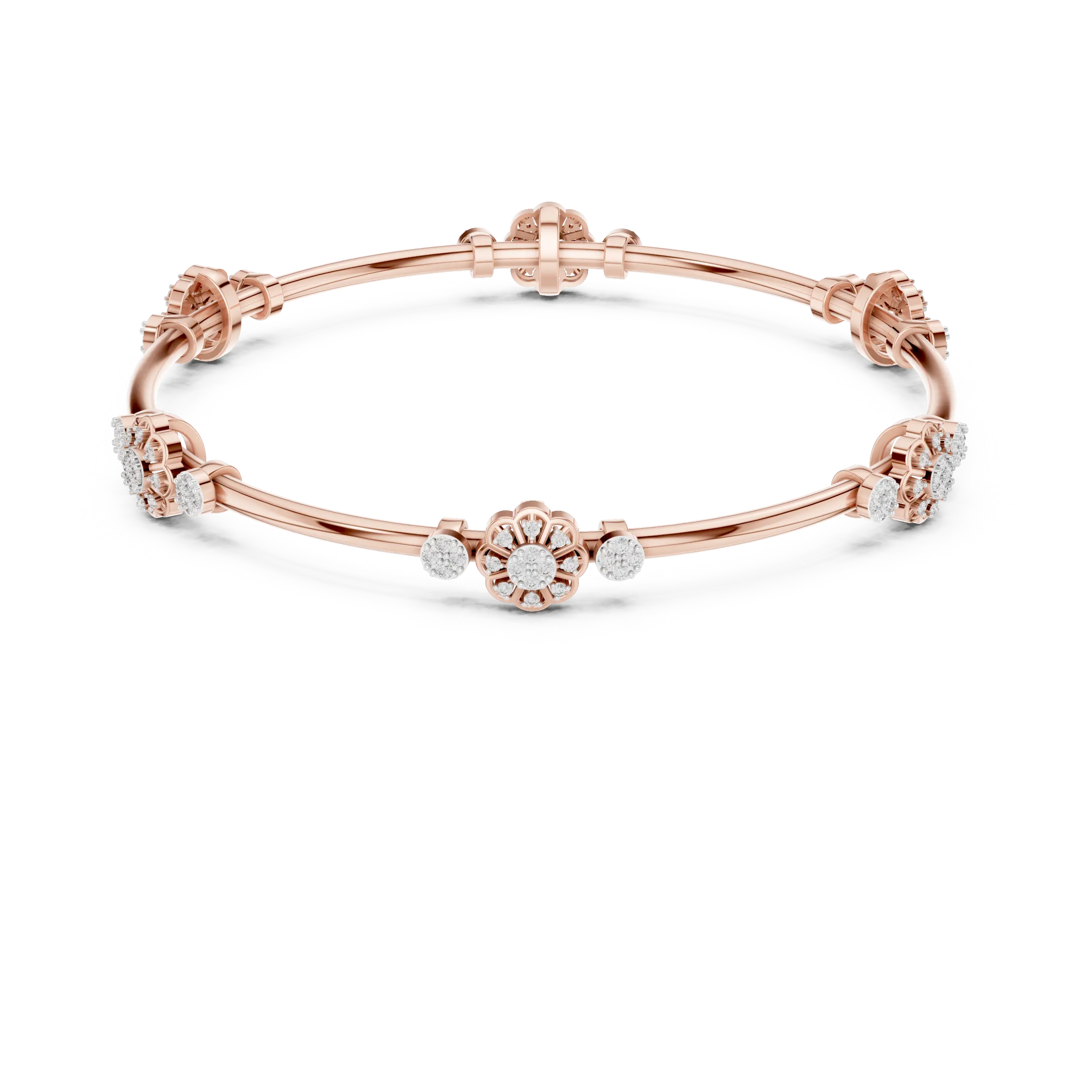 Front View: Round Diamond Bangle with Floral Setting in 14k Rose Gold - Lab Grown - Driona Jewels