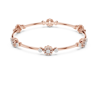 Front View: Round Diamond Bangle with Floral Setting in 14k Rose Gold - Lab Grown - Driona Jewels
