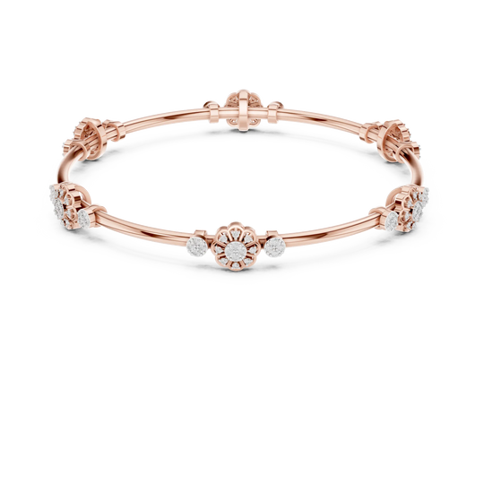 Front View: Round Diamond Bangle with Floral Setting in 14k Rose Gold - Lab Grown - Driona Jewels