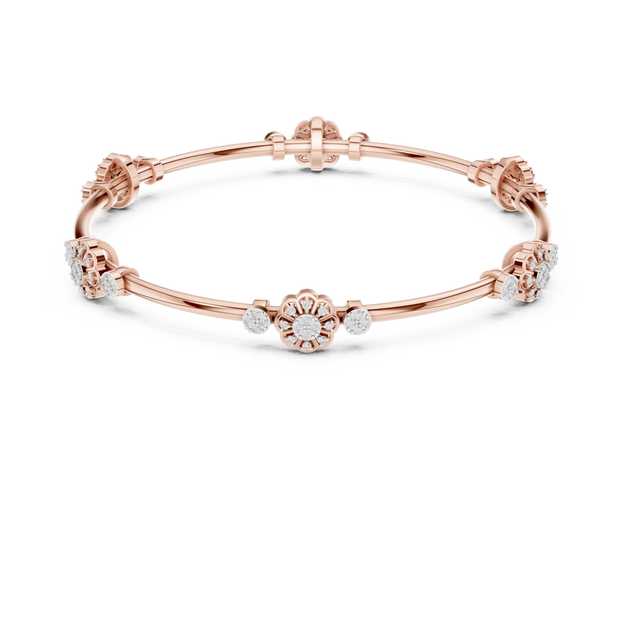 Front View: Round Diamond Bangle with Floral Setting in 14k Rose Gold - Lab Grown - Driona Jewels