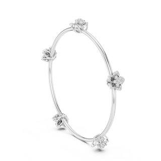 Three-quarter-view: Round Diamond Bangle with Floral Setting in 14k White Gold - Lab Grown - Driona Jewels
