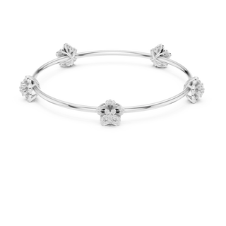Three-quarter View: Round Diamond Bangle with Floral Setting in 14k White Gold - Lab Grown - Driona Jewels