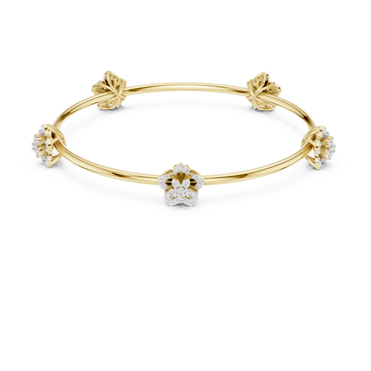 Flat Lay: Round Diamond Bangle with Floral Setting in 14k Yellow Gold - Lab Grown - Driona Jewels