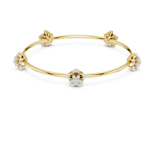 Flat Lay: Round Diamond Bangle with Floral Setting in 14k Yellow Gold - Lab Grown - Driona Jewels