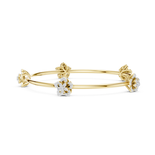 Front View: Round Diamond Bangle with Floral Setting in 14k Yellow Gold - Lab Grown - Driona Jewels