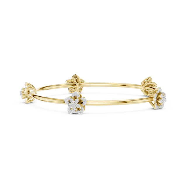 Front View: Round Diamond Bangle with Floral Setting in 14k Yellow Gold - Lab Grown - Driona Jewels