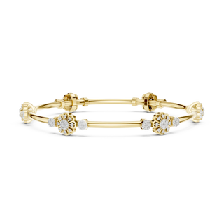 Front View: Round Diamond Bangle with Floral Setting in 14k Yellow Gold - Lab Grown - Driona Jewels