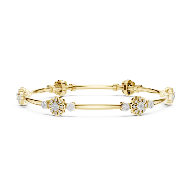 Front View: Round Diamond Bangle with Floral Setting in 14k Yellow Gold - Lab Grown - Driona Jewels