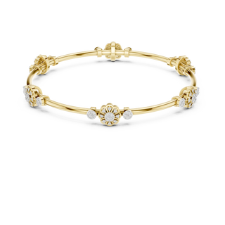 Front View: Round Diamond Bangle with Floral Setting in 14k Yellow Gold - Lab Grown - Driona Jewels