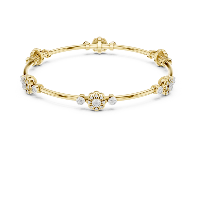 Front View: Round Diamond Bangle with Floral Setting in 14k Yellow Gold - Lab Grown - Driona Jewels