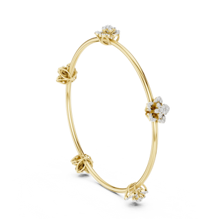 Three-quarter View: Round Diamond Bangle with Floral Setting in 14k Yellow Gold - Lab Grown - Driona Jewels