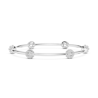 Flat Lay: Round Diamond Bangle with Halo Setting in 14k White Gold - Lab Grown - Driona Jewels