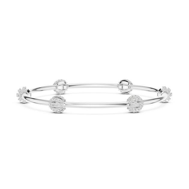 Flat Lay: Round Diamond Bangle with Halo Setting in 14k White Gold - Lab Grown - Driona Jewels