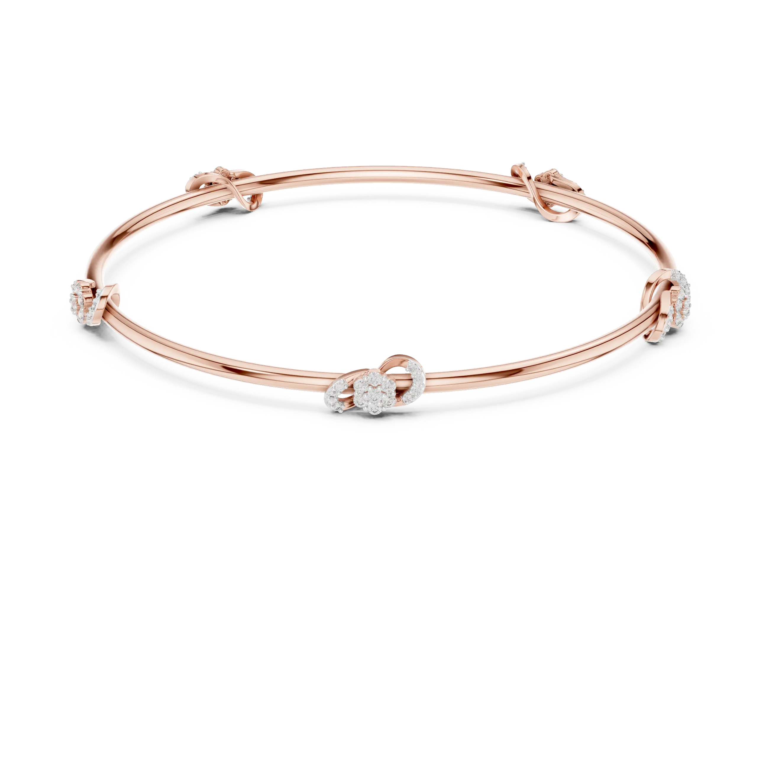 Front View: Round Diamond Bangle with Pave Setting in 14k Rose Gold - Lab Grown - Driona Jewels