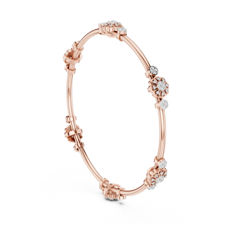 Three-quarter-view: Round Diamond Bangle with Pave Setting in 14k Rose Gold - Lab Grown - Driona Jewels