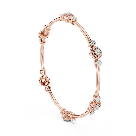 Three-quarter-view: Round Diamond Bangle with Pave Setting in 14k Rose Gold - Lab Grown - Driona Jewels