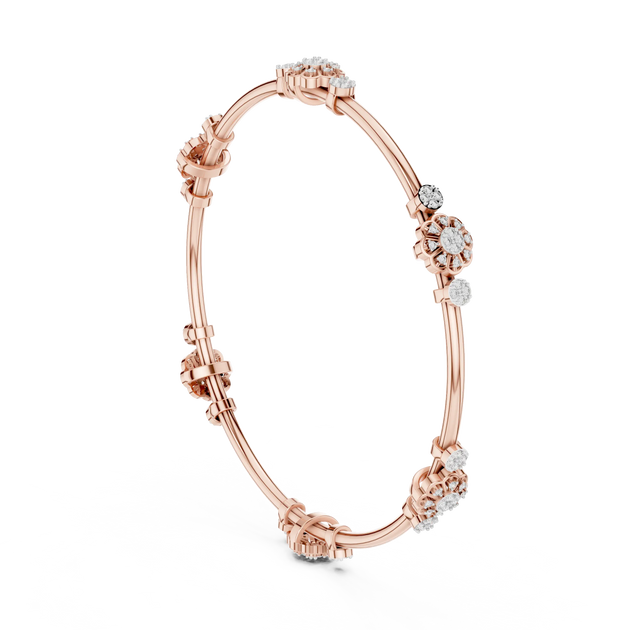 Three-quarter-view: Round Diamond Bangle with Pave Setting in 14k Rose Gold - Lab Grown - Driona Jewels