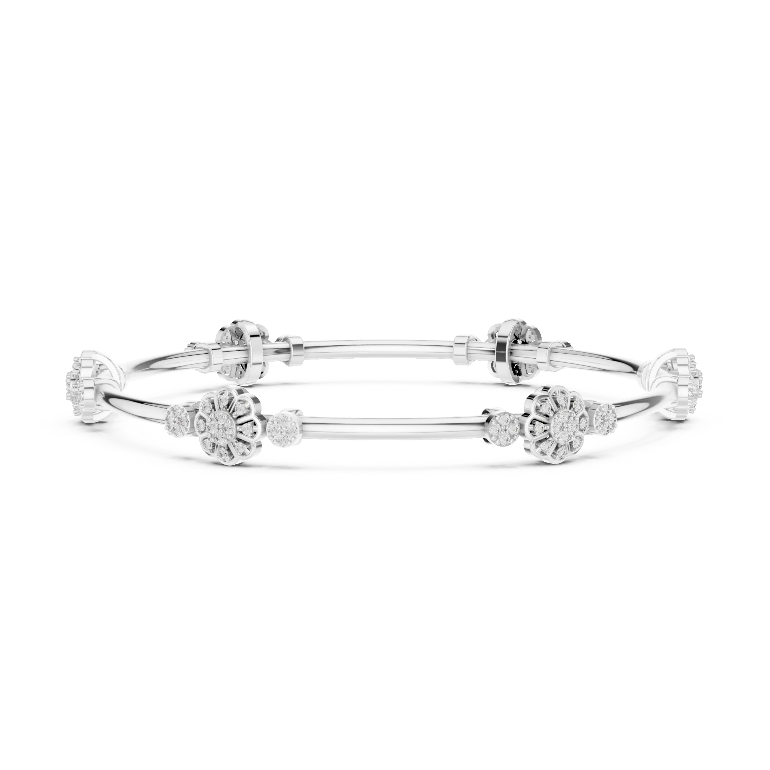 Front View: Round Diamond Bangle with Pave Setting in 14k White Gold - Lab Grown - Driona Jewels