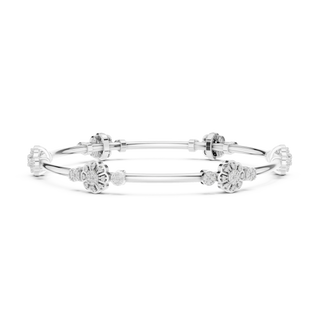 Front View: Round Diamond Bangle with Pave Setting in 14k White Gold - Lab Grown - Driona Jewels