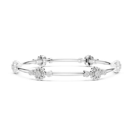 Front View: Round Diamond Bangle with Pave Setting in 14k White Gold - Lab Grown - Driona Jewels