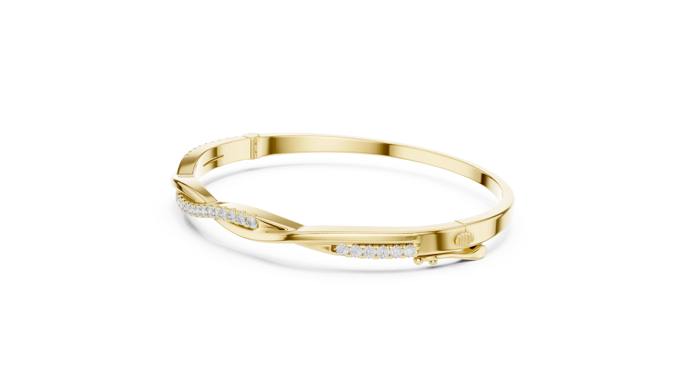Flat Lay: Round Diamond Bangle with Pave Setting in 14k Yellow Gold - Lab Grown - Driona Jewels