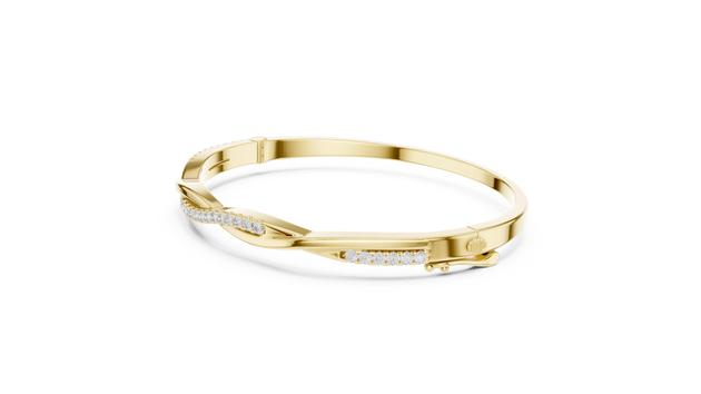 Flat Lay: Round Diamond Bangle with Pave Setting in 14k Yellow Gold - Lab Grown - Driona Jewels