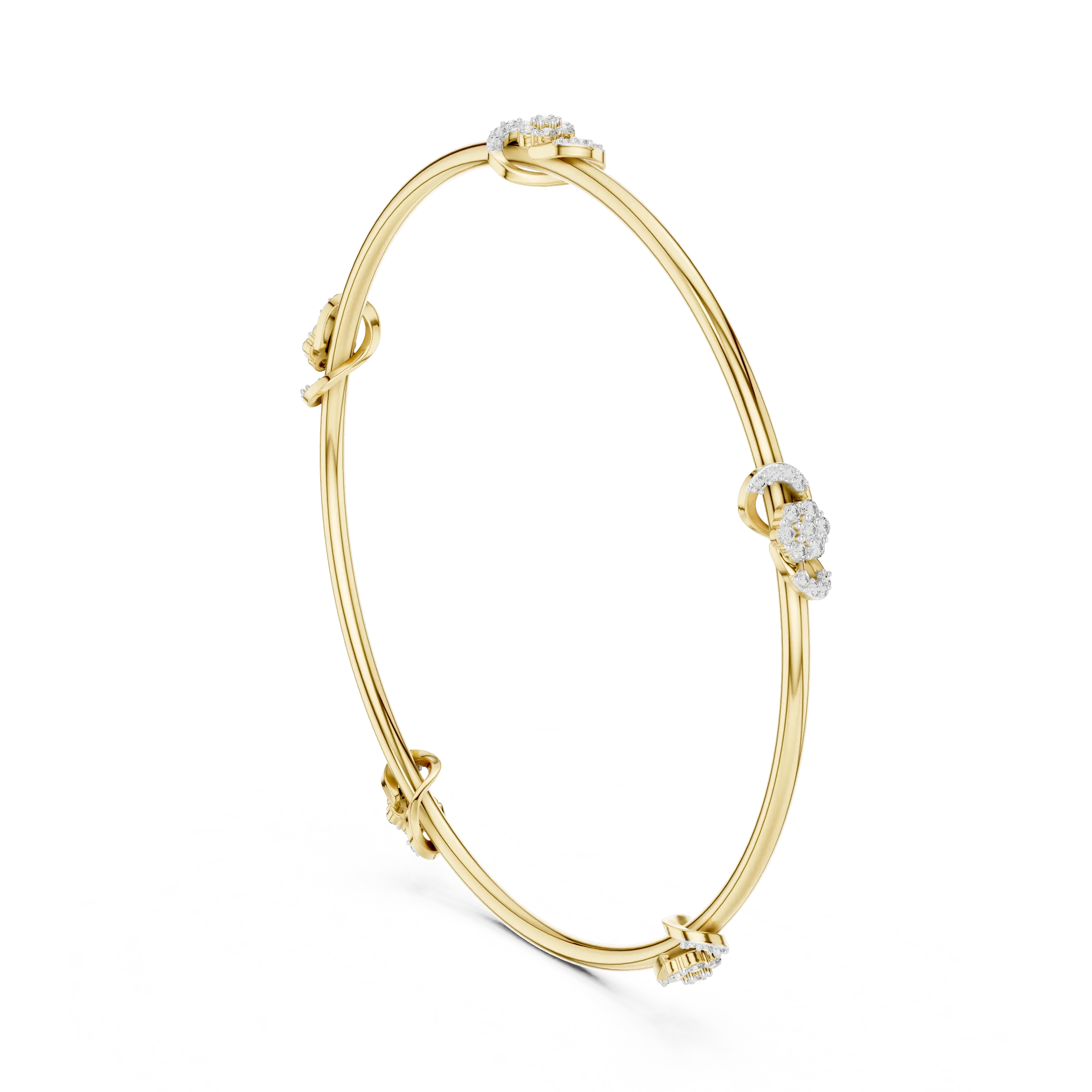 Front-View: Round Diamond Bangle with Pave Setting in 14k Yellow Gold - Lab Grown - Driona Jewels