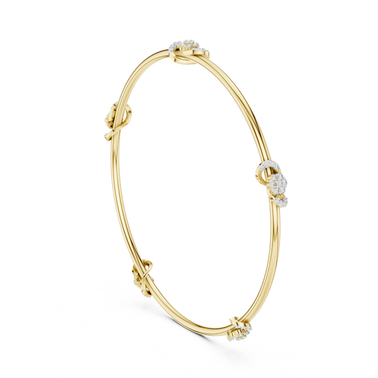 Front-View: Round Diamond Bangle with Pave Setting in 14k Yellow Gold - Lab Grown - Driona Jewels