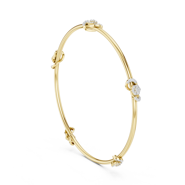 Front-View: Round Diamond Bangle with Pave Setting in 14k Yellow Gold - Lab Grown - Driona Jewels