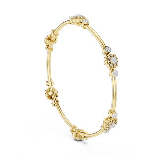Three-quarter-view: Round Diamond Bangle with Pave Setting in 14k Yellow Gold - Lab Grown - Driona Jewels