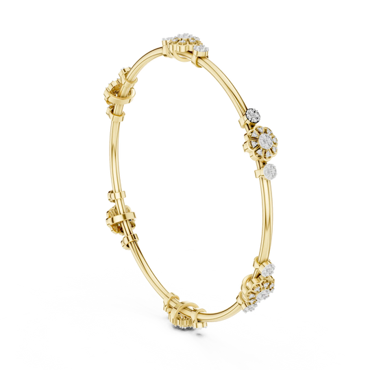 Three-quarter-view: Round Diamond Bangle with Pave Setting in 14k Yellow Gold - Lab Grown - Driona Jewels