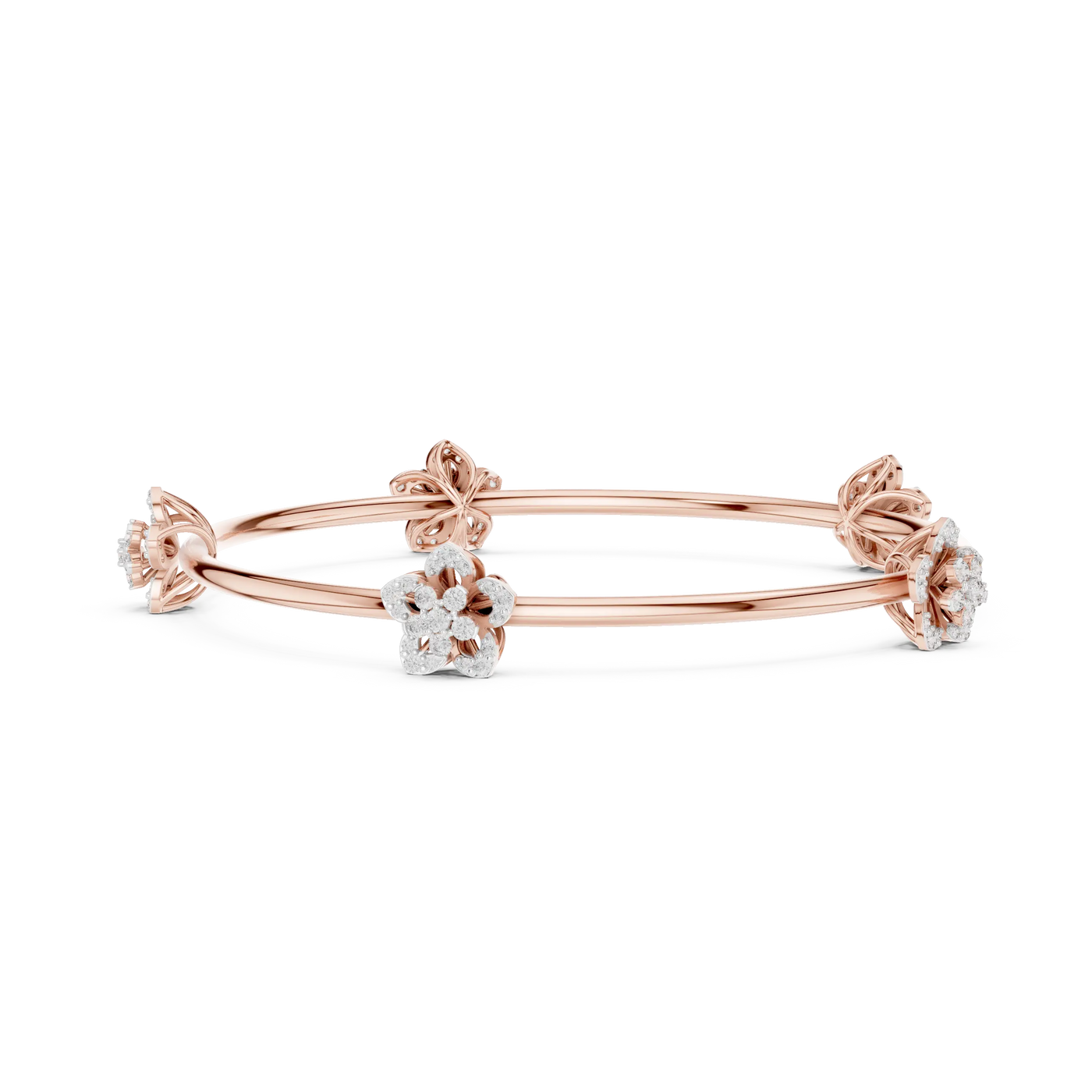 Front-View: Round Diamond Bangle with Prong Setting in 14k Rose Gold - Lab Grown - Driona Jewels