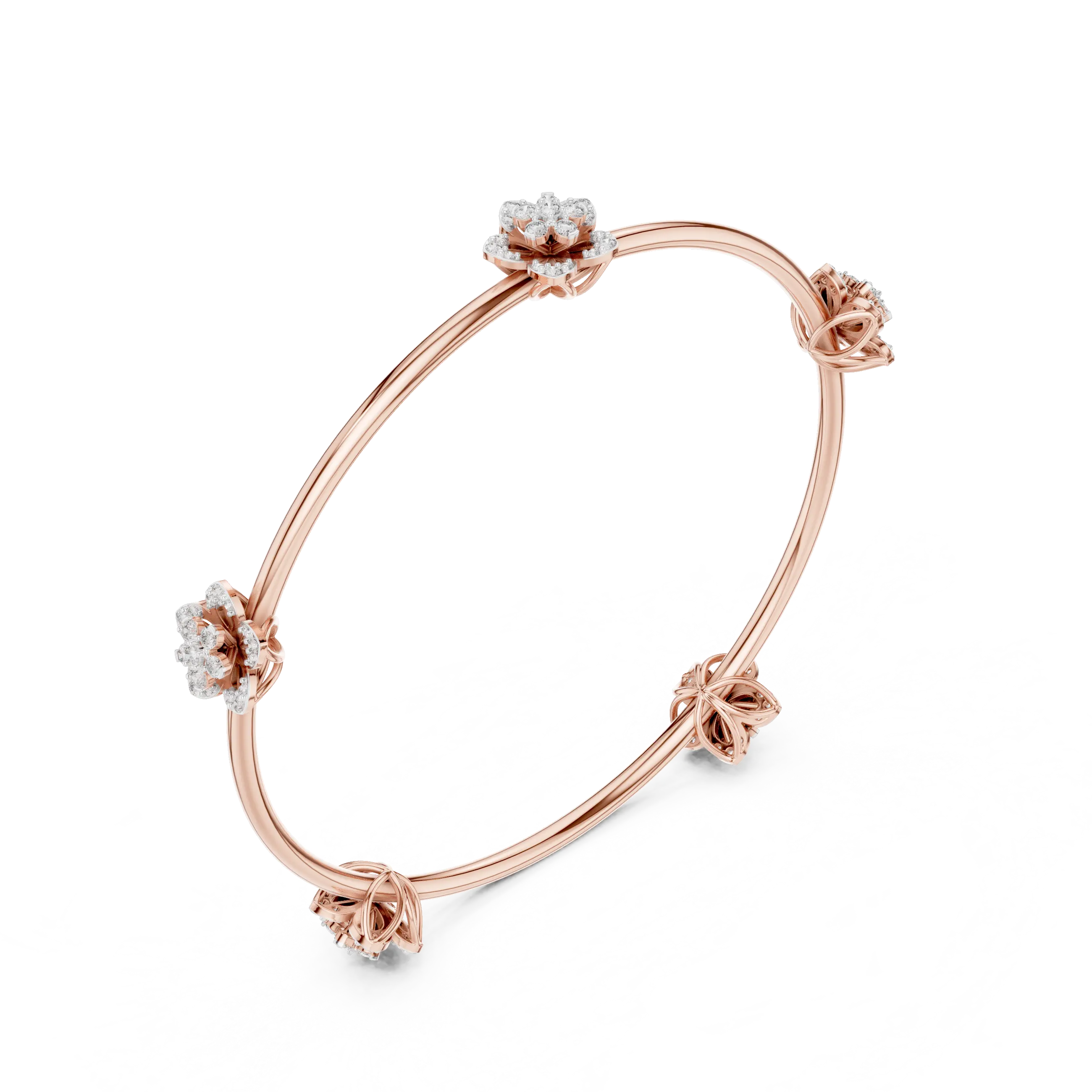 Three-quarter View: Round Diamond Bangle with Prong Setting in 14k Rose Gold - Lab Grown - Driona Jewels