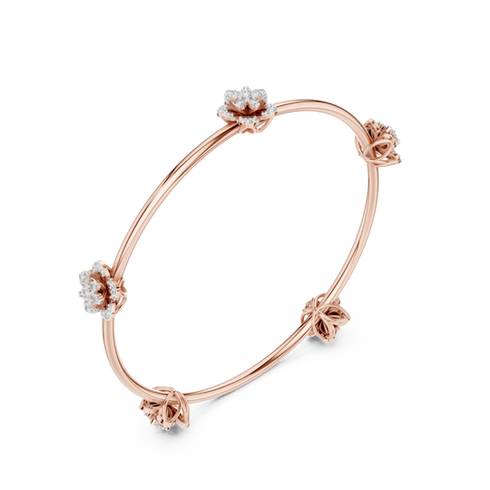 Three-quarter View: Round Diamond Bangle with Prong Setting in 14k Rose Gold - Lab Grown - Driona Jewels